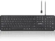 Perixx PERIBOARD-210C Wired Full-Size USB C Keyboard with Quiet Scissor Keys - Compatible with Tablets, Desktop, and Laptops - Black - US English