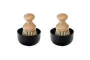 4pc Vigar Vintage 12cm Bamboo Palm Dish Brush & Soap Dispenser Set Black Brown