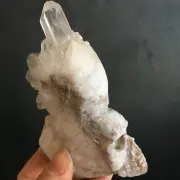 356g Natural white crystal cluster mineral specimen hand-carved skull pd2161