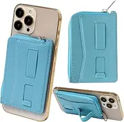Pitan Magsafe Card Case, Wallet, L-Shaped Zipper, Smartphone Stand, Smartphone Grip Function, Card Storage, Blue