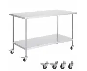 VEVOR Stainless Steel Work Table Commercial Prep Table 30x60 Inch With 4 Casters