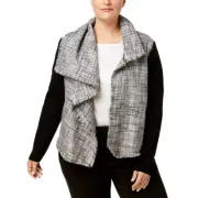 ANNE KLEIN NEW Women's Gray Plus Tweed Mixed-media Draped Jacket Top 22W TEDO
