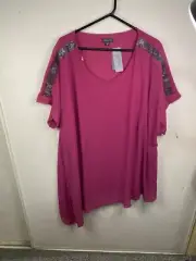 Autograph Top 26 Womens Pink Blouse Sparkle Shoulder Asymmetric Hem new rrp $99