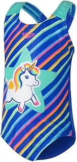 [Speedo] Girl's Rainbow Unicorn Swimsuit One Piece Swimsuit, Artic Green/Harmony Blue, 2