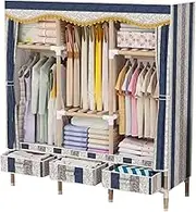 Canvas Wardrobe Cupboard Portable Oxford Cloth Clothes Organiser Shelves Easy to Assemble Fabric Wardrobe for Living Room, Bedroom, Cloakroom