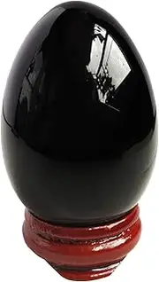 Black Obsidian Egg-Shape Meditation Chakra and Home Decor Balancing Gemstone and Crystals Figurines Kit,1.96"x 1.37"Reiki Healers and Yoga Practioner,with Wooden Stand