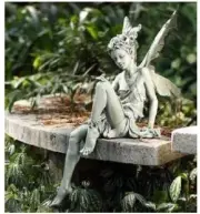 Sitting Fairy Girl Wings Ledge Shelf Home Garden Patio Pond Statue 24"