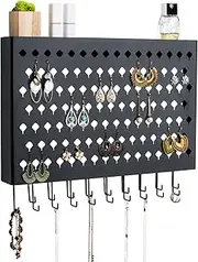 [J JACKCUBE DESIGN] JackCubeDesign Wall Mount Earring Jewelry Hanger Organizer Holder Necklace Bracelet Rack Storage Display Stand Hanging Iron with 113 Holes/19Hooks(Black13.6 X 2.32 X 16.1 inches)-:MK329A