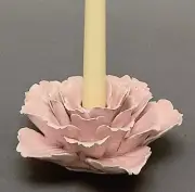 Candle Holder 25 Petal Ceramic Peony PINK 5.75"D 3"H Set/2