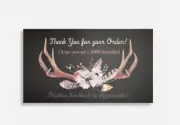100 Thank You Cards for eBay Your Purchase Order Rustic Antlers Gray Feather