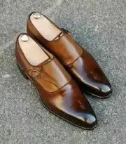Handmade Men's Leather Formal Dress Two tone formal dress Monk Straps Shoes
