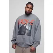 Mens Charcoal Plus Oversized Eazy-E Wash License Print Sweatshirt
