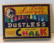 Antique Box Of Tom Sawyer Dustless Pressed Chalk Assorted Colors No. 65 Toykraft