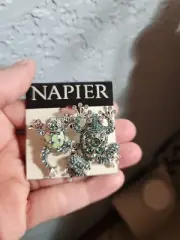 Napier 2 Tree Frogs Brooch Pin Rhinestone Silver Tone Frog