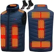 [THUCHENYUC] Heated Vest for Men Women USB Electric Heating Jacket Heated Vests with Heated Socks (Color : 13 Area Heating Blue, Size : 4X-Large)