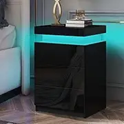 ALFORDSON LED Bedside Table High Gloss Nightstand Storage Cabinet with 3 Drawers, Black Side End Table Chest Wooden Timeless Sofa Side Cabinet for Hallyway Living Room Bedroom