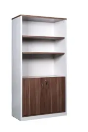 Half Door Storage Cupboard with Open Bookcase - Walnut 1800