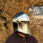 Silver Black Barbuta Visored Helmet – Medieval Knight Armor | 18-Gauge Steel |