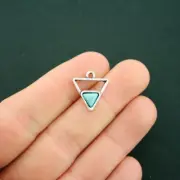 BULK 20 Turquoise Triangle Charms Antique Silver Tone - SC6410