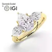 Pear Solitaire Labgrown Diamond Trilogy Ring 18k Yellow Gold 2.10 Ct D VVS2