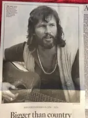 OBITUARY 1936 - 2024 KRIS KRISTOFFERSON A STAR IS BORN BLADE ME AND BOBBY MCGEE