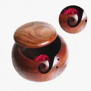 "CraftNest 6" Wood Yarn Bowl: Carved Holes & Lid for Knitting & Crochet"