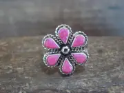 Native American Sterling Silver Pink Opal Inlay Cluster Ring - Dosedo - Size 6