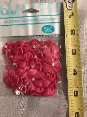 Offray 60 - 7/8" -1" Ribbon Bows - pearl bead center. PINK. Craft Pieces NEW