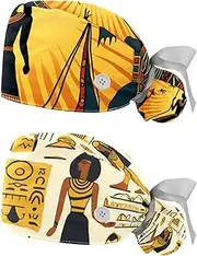 [YTYVAGT] 2-Pc,Nurse Scrub Caps,Scrub Hats with Buttons and Cotton Sweatband,Ancient Egyptian Ethnic Vintage