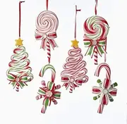 Kurt AdlerPEPPERMINT Candy Lollipop Ornament - 6 Assorted: 2 Each Christmas Tree Candy Cane and Round Lollipop