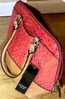 BRAND NEW Mondani Myles Ostrich Strawberry Red Cognac Satchel Handbag NWT Purse