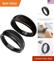 Mens Leather Bracelet - Genuine Leather, Magnetic Clasp - Durable - 8.3" Length