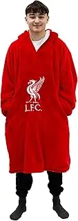 Liverpool FC Character World Official Hugzee Oversized Wearable Hooded Fleece, Super Warm and Cosy Premium Sherpa Lined, Redout Design, Perfect for Teens, Women and Men, One Size 110cm+