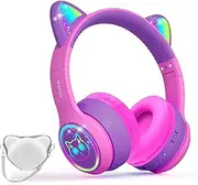 IFECCO Wireless Kids Headphones with Microphone,Cute Light Up Cat Ear Children Girls Bluetooth Headphones Volume-limiting for for School Travel