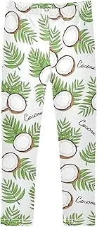 [Joisal] Pink Flamingo Pattern Legging for Girls, Comfy for Girls Athletic Pants, 4t Girls Leggings, Tropical Coconut Green, 7-8 Years