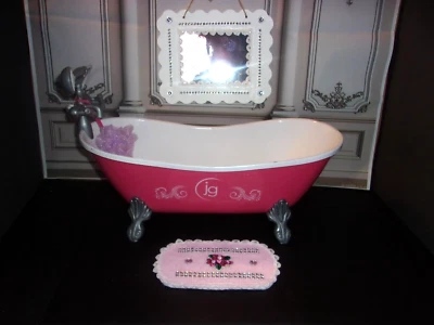 READ: Handmade Pink Fleece Cloth w/Venise Lace BATHMAT for 18" Doll Bathtubs