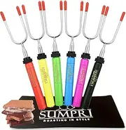 SUMPRI Marshmallow Roasting Sticks Smores Skewers Telescoping Rotating Forks Set of 6 Hot Dog Fire Pit Outdoor Fireplace Campfire Accessories-6 Multicolored 34 Inch Extendable Steel Fork Camping Kit
