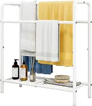 VERFARM Towel Rail Freestanding, 3 Tier Towel Rail Anti-Rust Coating Metal Towel Holder with Storage Shelf, Bathroom Accessories Organizer for Bath Storage & Hand Towels, Washcloths, Large White