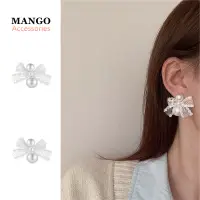 在飛比找蝦皮商城優惠-『Mango』S925銀針耳環 蝴蝶結珍珠耳環 ins風耳釘