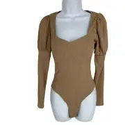 New Look Mini Rib Balloon Sleeve Square Neck Body Suit Size 4