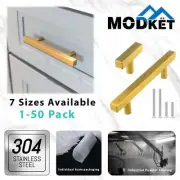 Brushed Gold Modern Square Cabinet Handles Pulls Knobs Kitchen Bathroom Hardware
