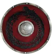 MEDIEVAL HANDICRAFTS STORE Viking Handcrafted 24'' Wooden Dragon Battle-Ready Decorative Shield Norse Medieval Replica, Red & Black