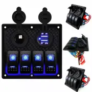 4 Gang ON-OFF Toggle Switch Panel Dual USB 12V Fit Marine Truck Camper Car Boat
