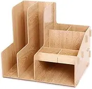 Wooden Desktop Organizer with Storage Bins Multifunctional Desk Tidy Stationary Storage Cabinet for Home Office Rustic Brown