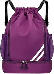 Outdoor Sports Balls Backpack with Durable Material, Large Capacity Drawstring Gym Bag, Portable Oxford Cloth Backpack, String Bag for Available to Both Men and Women (Purple)