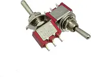 MGTCAR 5Pcs MTS-103 Red 3Pin 3File 6MM Rocker Switch 2A 250V 5A120V ON-Off-ON Lock Toggle Switch