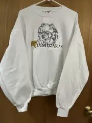 Mens/Womens GR8 Dogs Jerzees white POMERANIAN sweatshirt L large 50/50 NWT