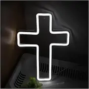 Sign Lamp White Jesus Cross Neon Sign LED Light USB Powered for Church Shop Party Event Wall Decoration 19.4cm×25cm