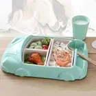 1 Set Lunch Plate Compartment Storing Car Shape 3 Grids with Cup Breakfast Tray