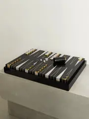[L'Objet] L'Objet - Ebony, Marble, Brass And Shell Backgammon Set - Black - One size One size Black